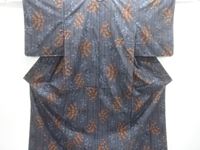 JAPANESE KIMONO / UNUSED / SILK / DORO OSHIMA TSUMUGI / WOVEN FLORAL PLANTS